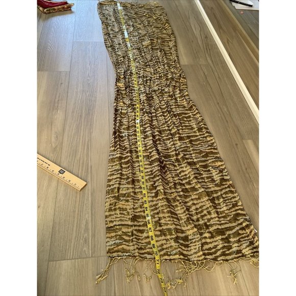 ANIMAL PRINT Scarf Brown Gold Metallic Fringe Wrap Shawl Zebra Viscose New - Picture 7 of 11